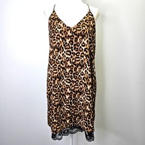 Leopard Print Lace Trim Strap Dress